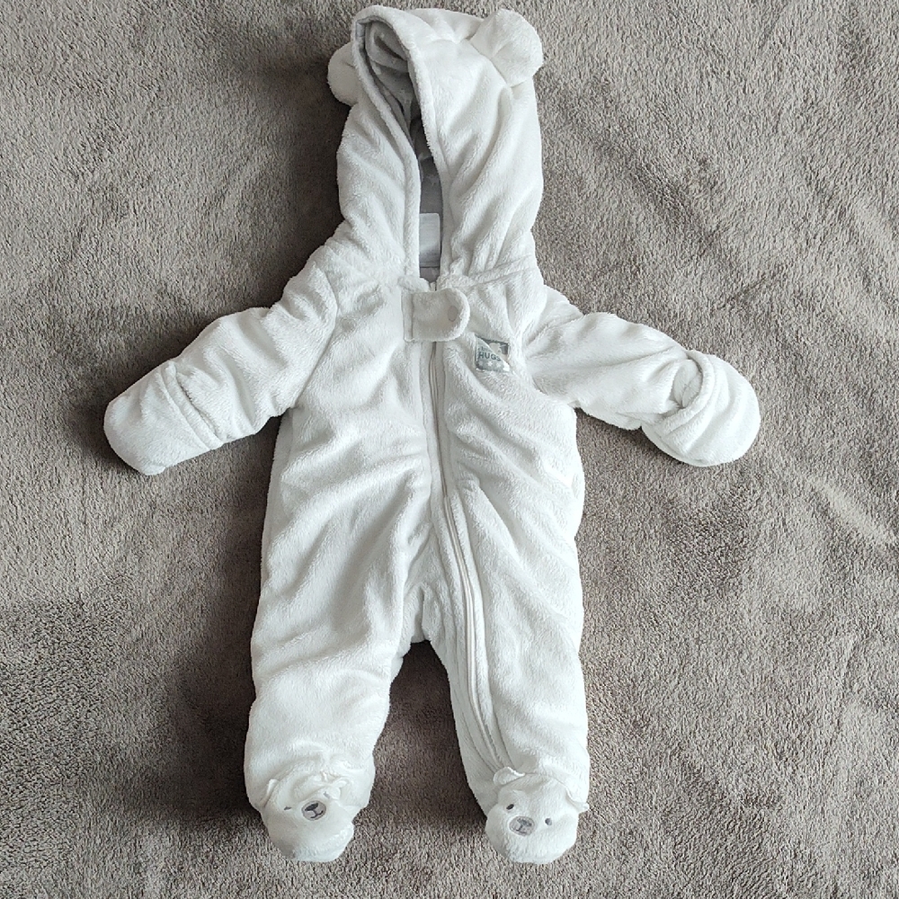 Carter's White Plush Hooded Footed One-Piece with Ears